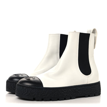 Chanel Calfskin Cap Toe CC Ankle Boots 36 White Black 4 of 8