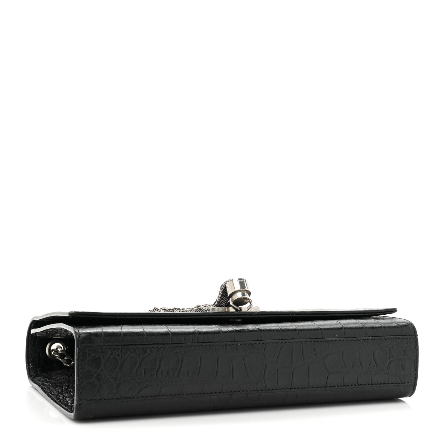 Saint Laurent Calfskin Crocodile Embossed Medium Classic Monogram Kate Tassel Satchel Black 4 of 17