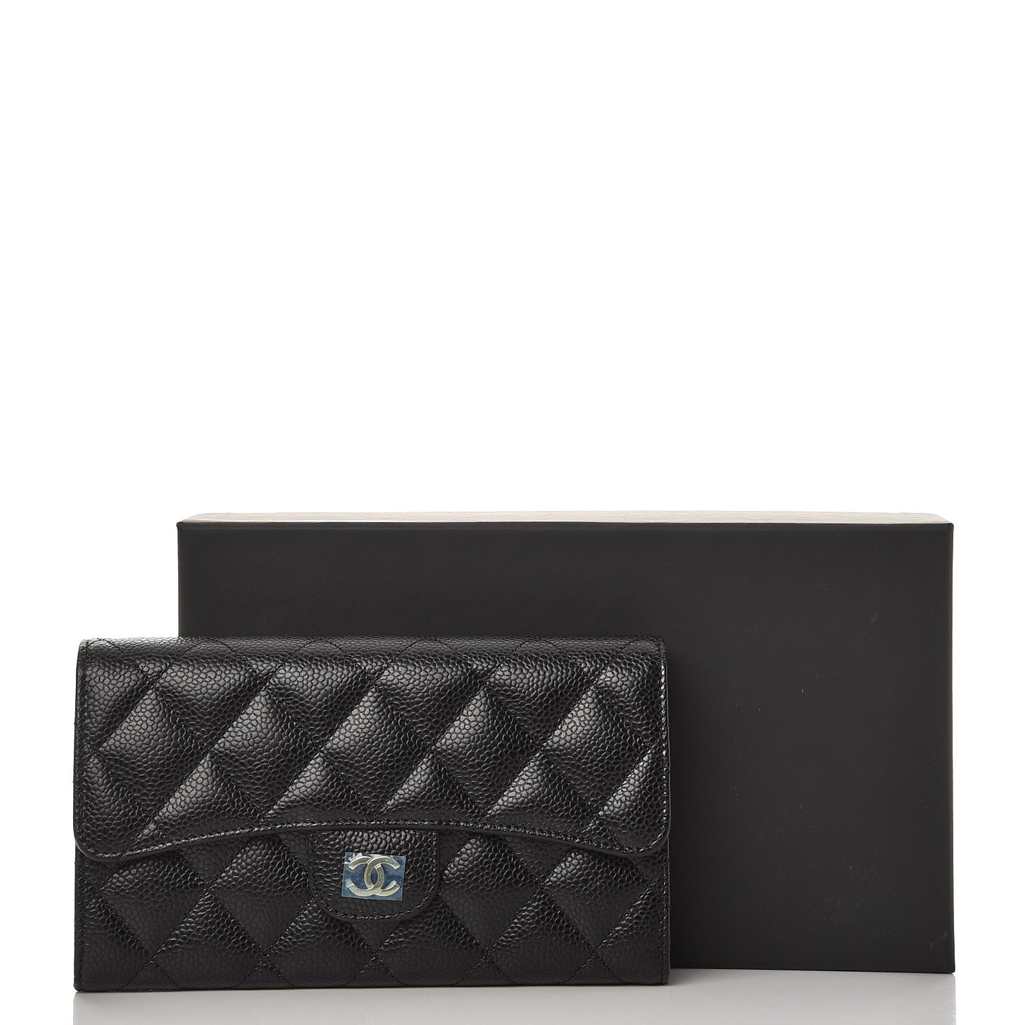 Caviar Quilted Large Flap Wallet Black