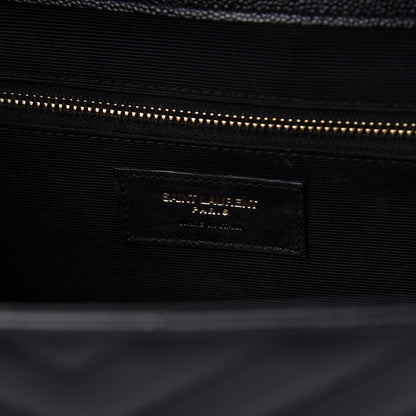 Saint Laurent Grain De Poudre Matelasse Chevron Large Monogram Satchel Black 8 of 10