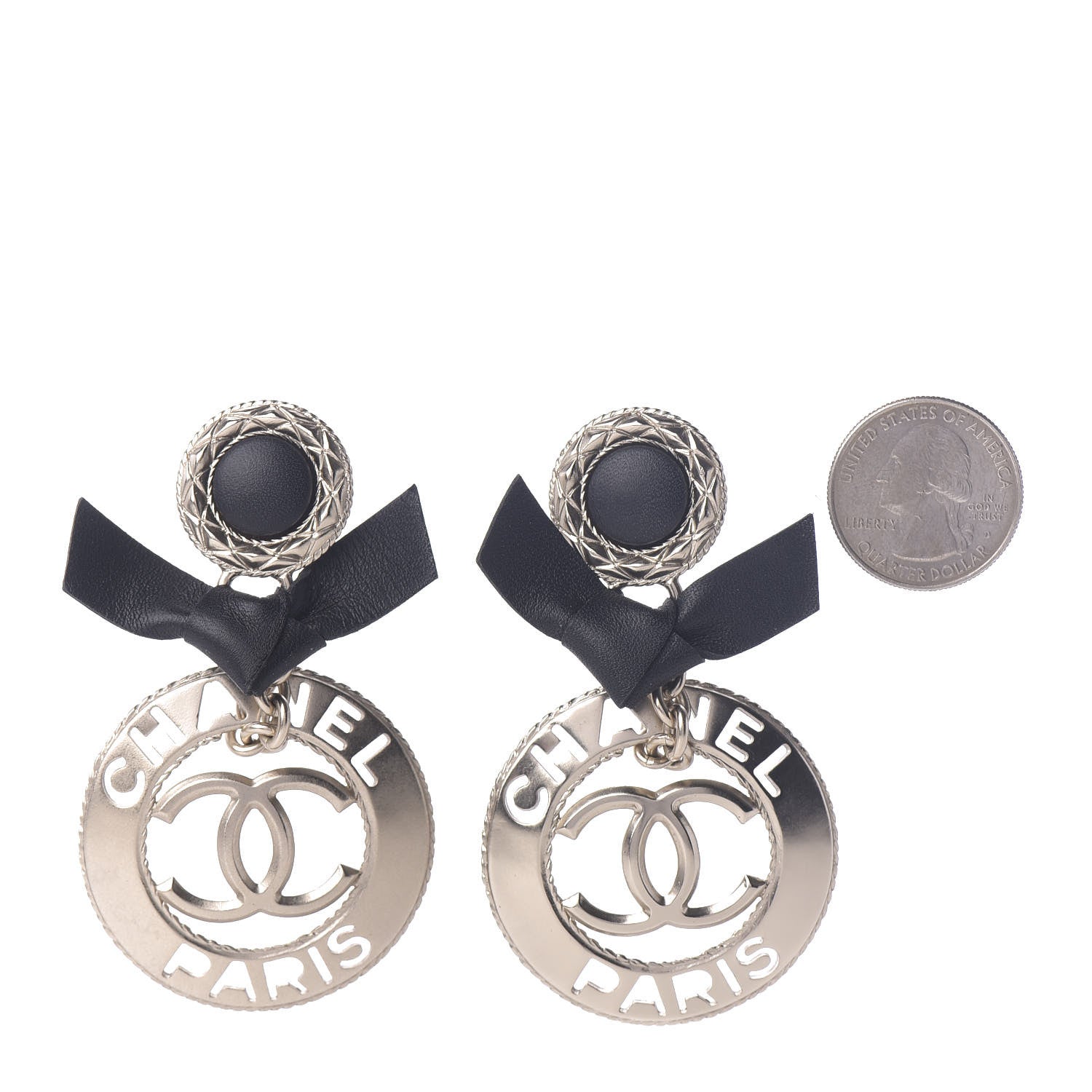Chanel Lambskin Logo Drop Earrings Gold Black 2 of 4
