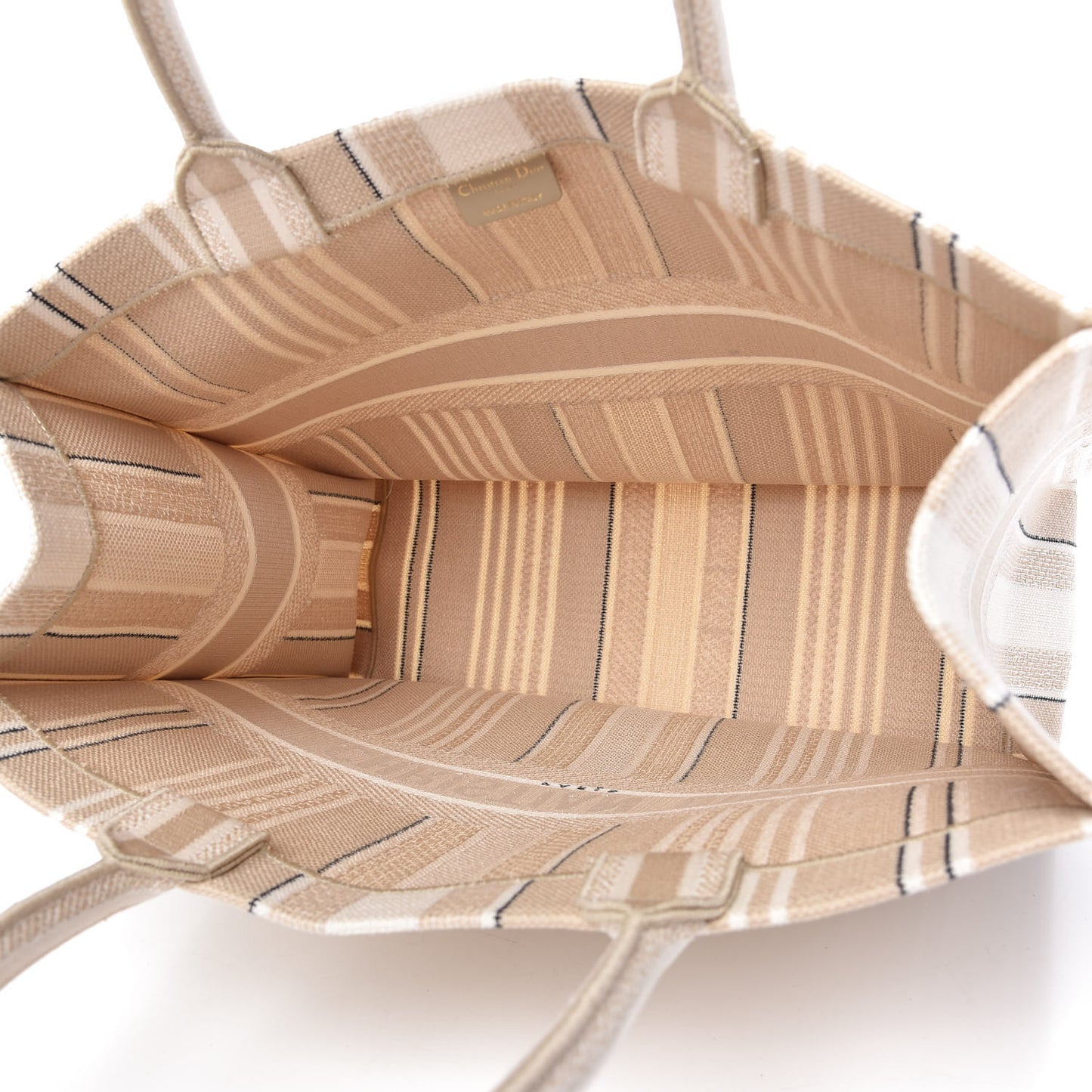 Canvas Embroidered Large Stripes Book Tote Beige