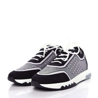 Hermes Knit Calfskin Suede Goatskin Bi-Color Womens Addict Sneakers 38 Black White 3 of 11