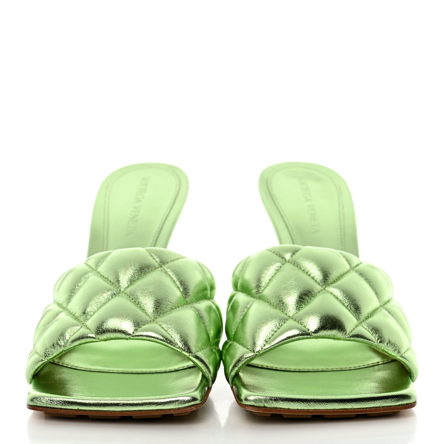 Metallic Nappa Reflection Matelasse Padded Mule Sandals 36.5 Pistachio