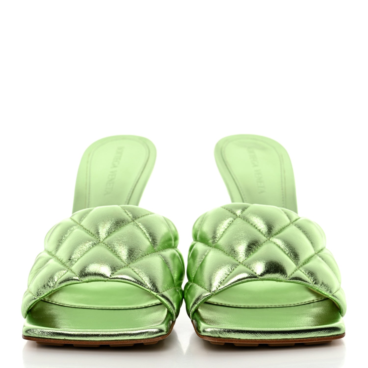 Bottega Veneta Metallic Nappa Reflection Matelasse Padded Mule Sandals 36.5 Pistachio 2 of 8