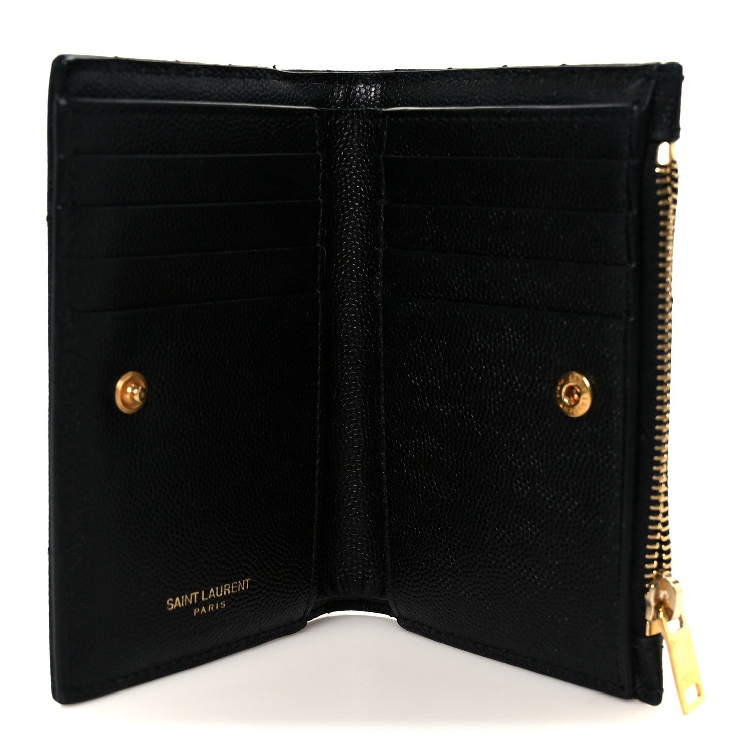 Saint Laurent Grain De Poudre Matelasse Chevron Monogram Zipped Two-Part Wallet Black 6 of 9
