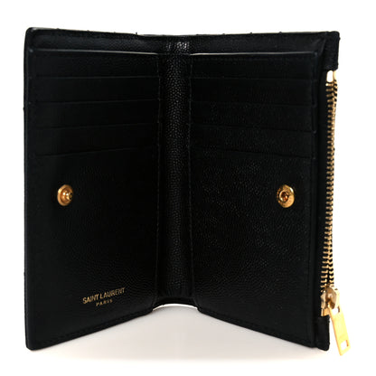 Saint Laurent Grain De Poudre Matelasse Chevron Monogram Zipped Two-Part Wallet Black 6 of 9