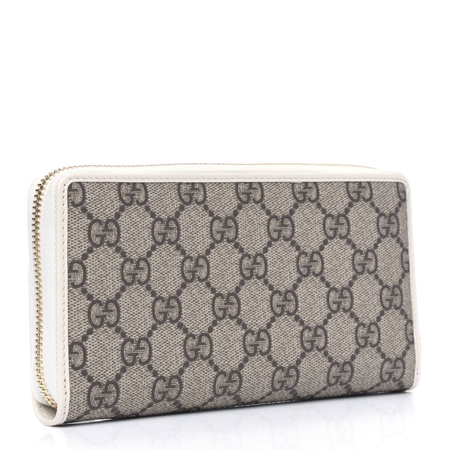 GG Supreme Monogram Azalea Calfskin Horsebit 1955 Zip Around Wallet Beige Ebony Mystic White