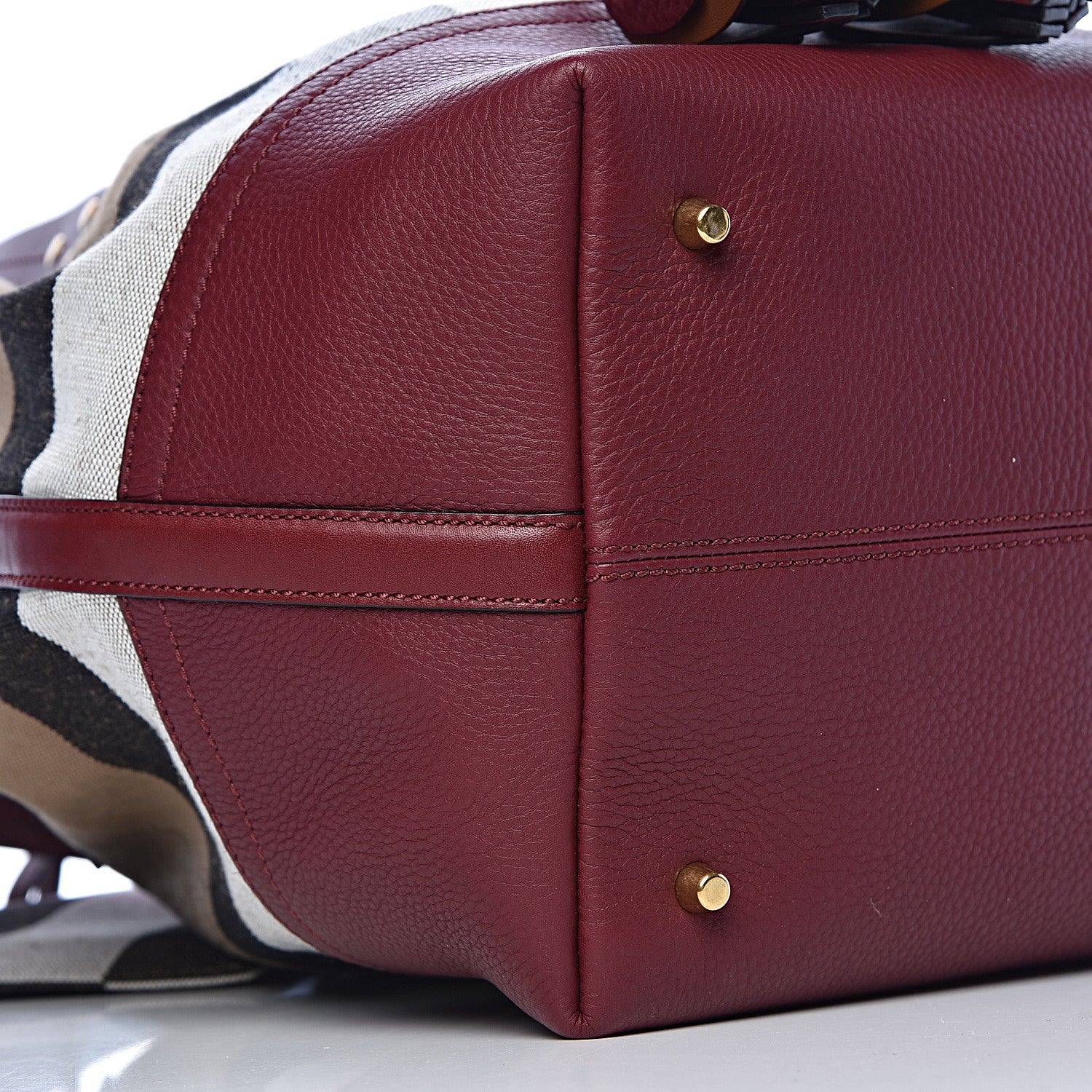 Burberry Grainy Calfskin Mega Check Tassel Heston Tote Burgundy Red 11 of 13