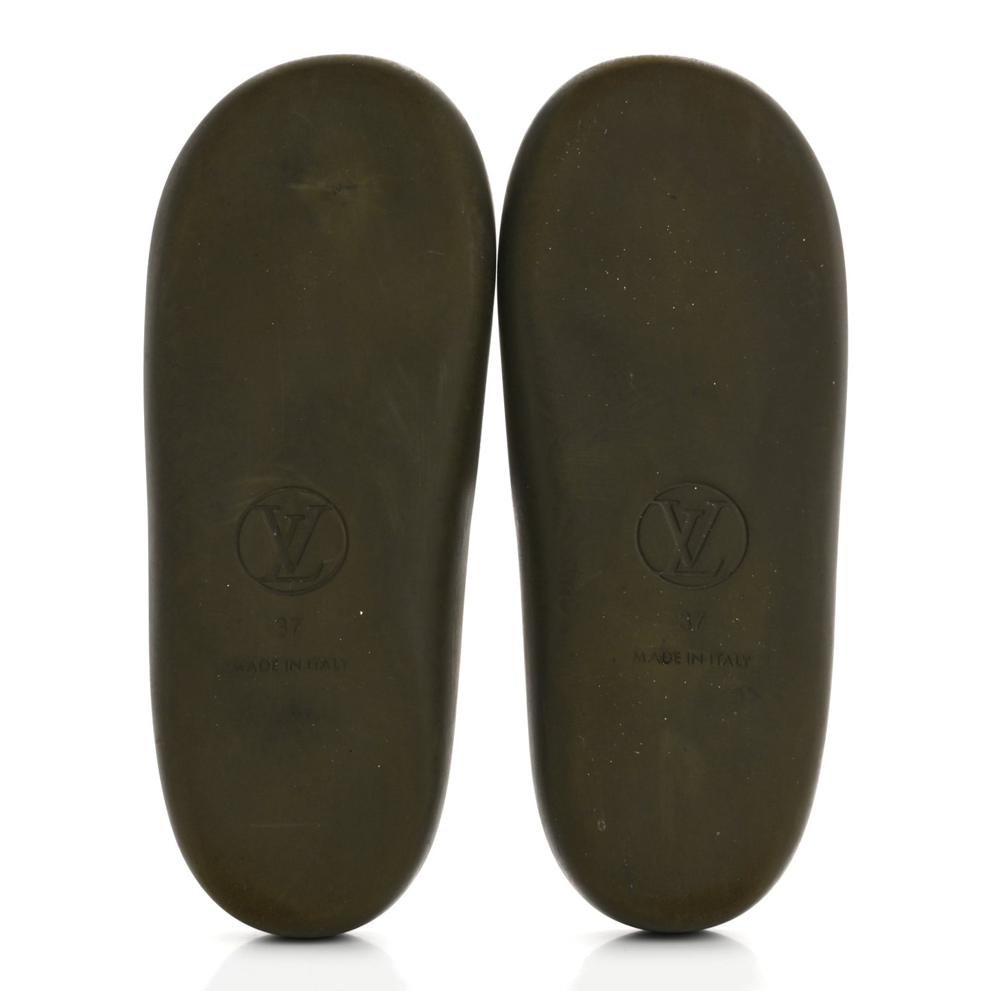 Rubber Monogram Embossed Sunbath Flat Mule 37 Kaki