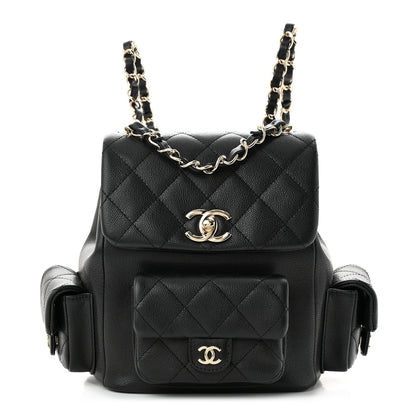 Chanel Shiny Caviar Quilted Small Pockets Drawstring Backpack Black 1 of 10