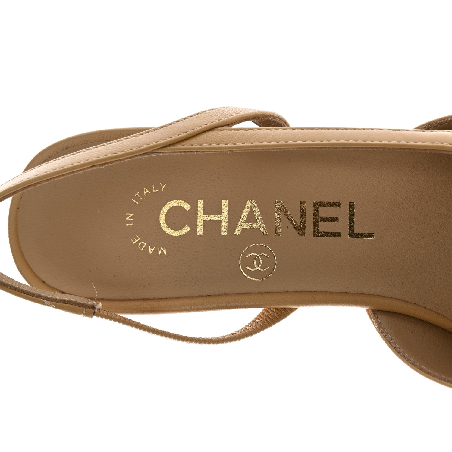 Chanel Goatskin Grosgrain Cap Toe CC Slingback Pumps 35 Beige Black 7 of 9