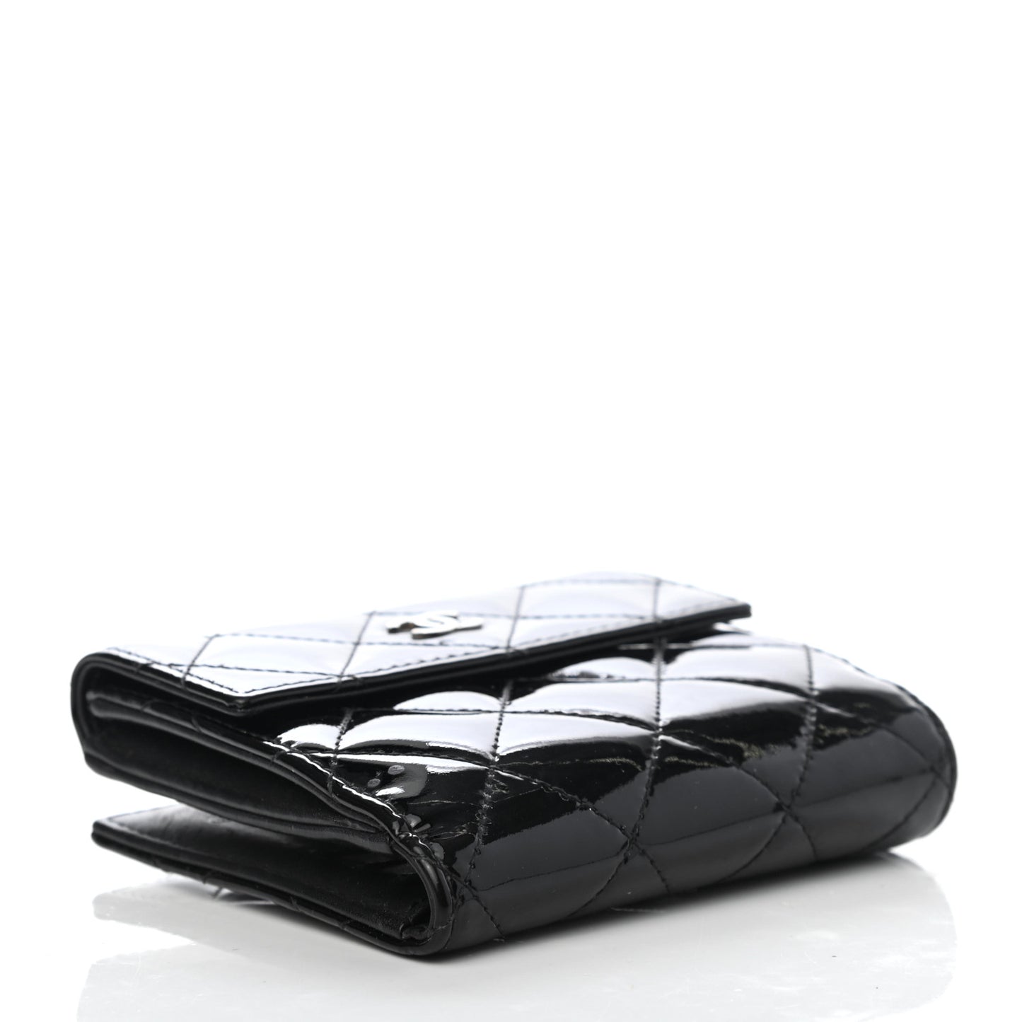 Patent Quilted Compact French Flap Wallet Black