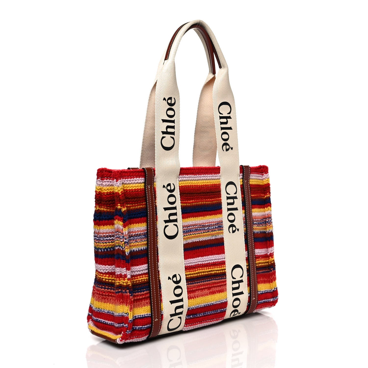 Chloe Knit Calfskin Medium Woody Ribbon Tote Red Multicolor 2 of 10