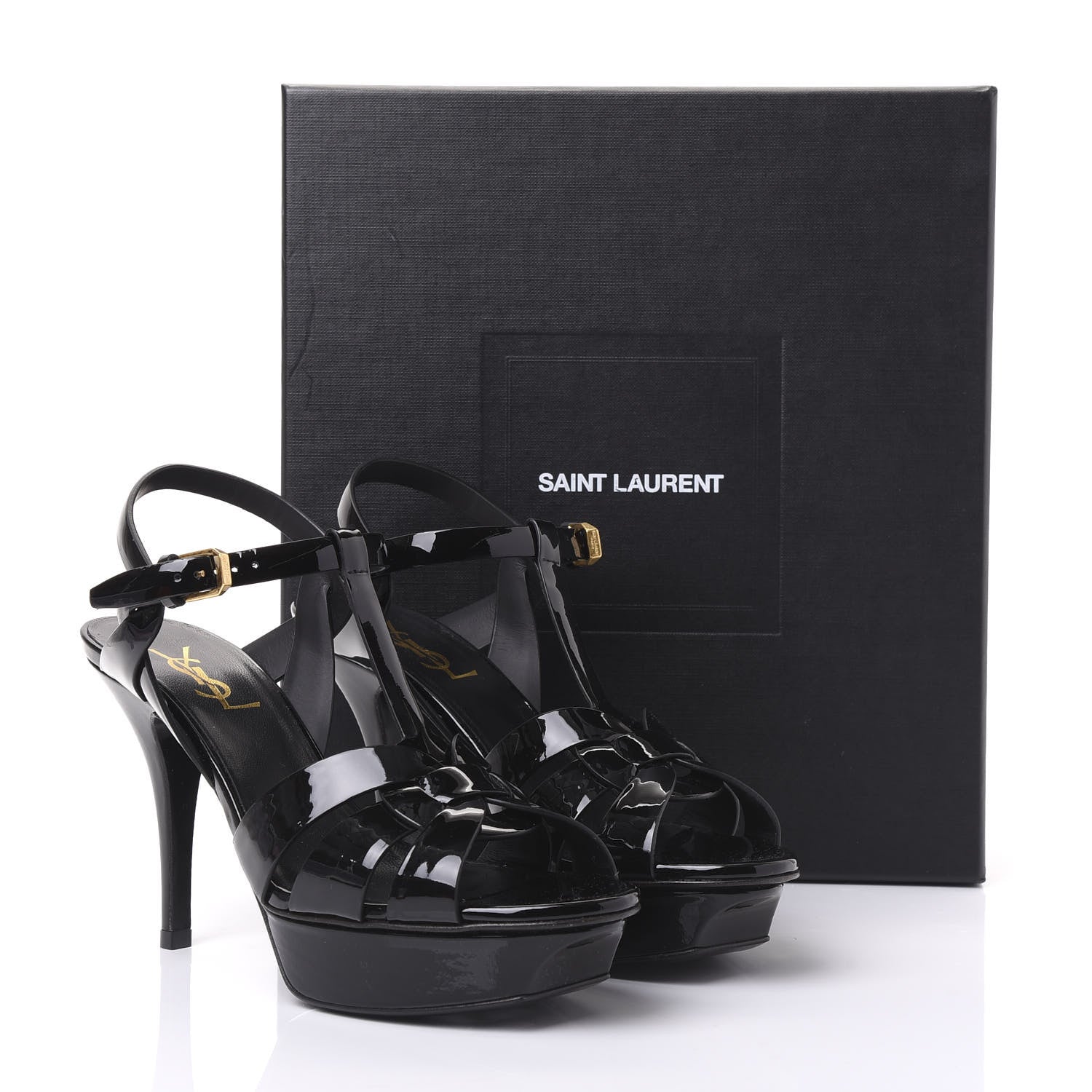 Saint Laurent Patent Tribute 75 Platform Sandals 38.5 Black 8 of 8