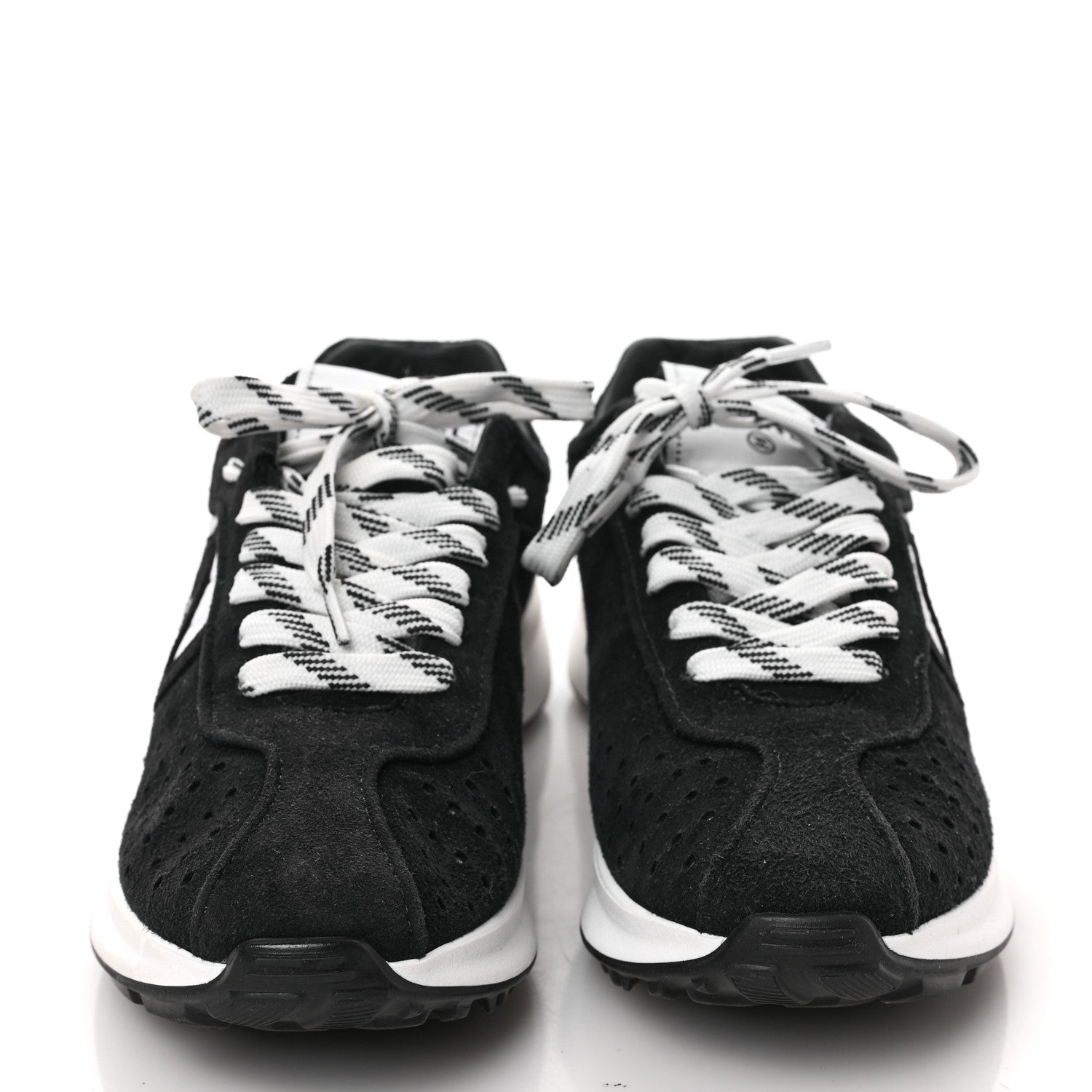 Chanel Fabric Suede Kidskin CC Sneakers 36.5 Dark Navy White 2 of 9