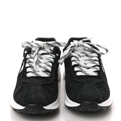 Chanel Fabric Suede Kidskin CC Sneakers 36.5 Dark Navy White 2 of 9
