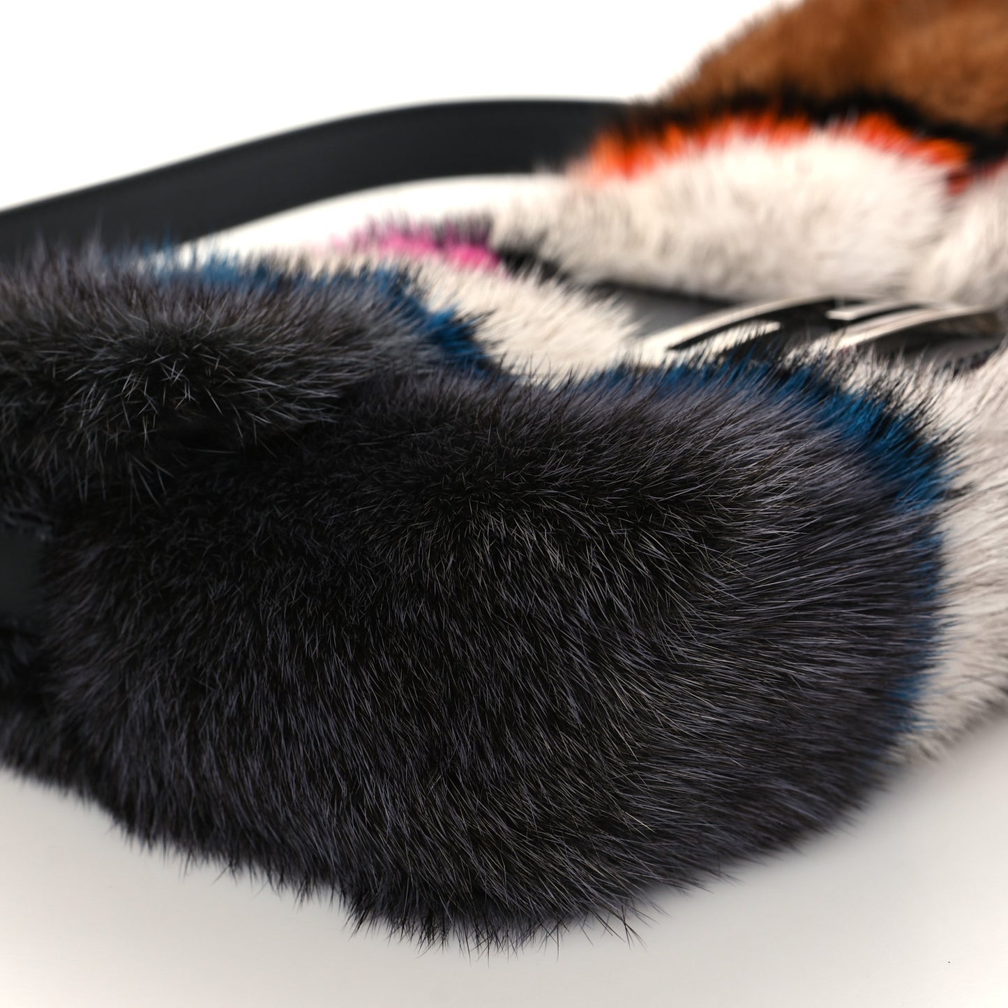 Mink Fur Striped Baguette Natural Multicolor