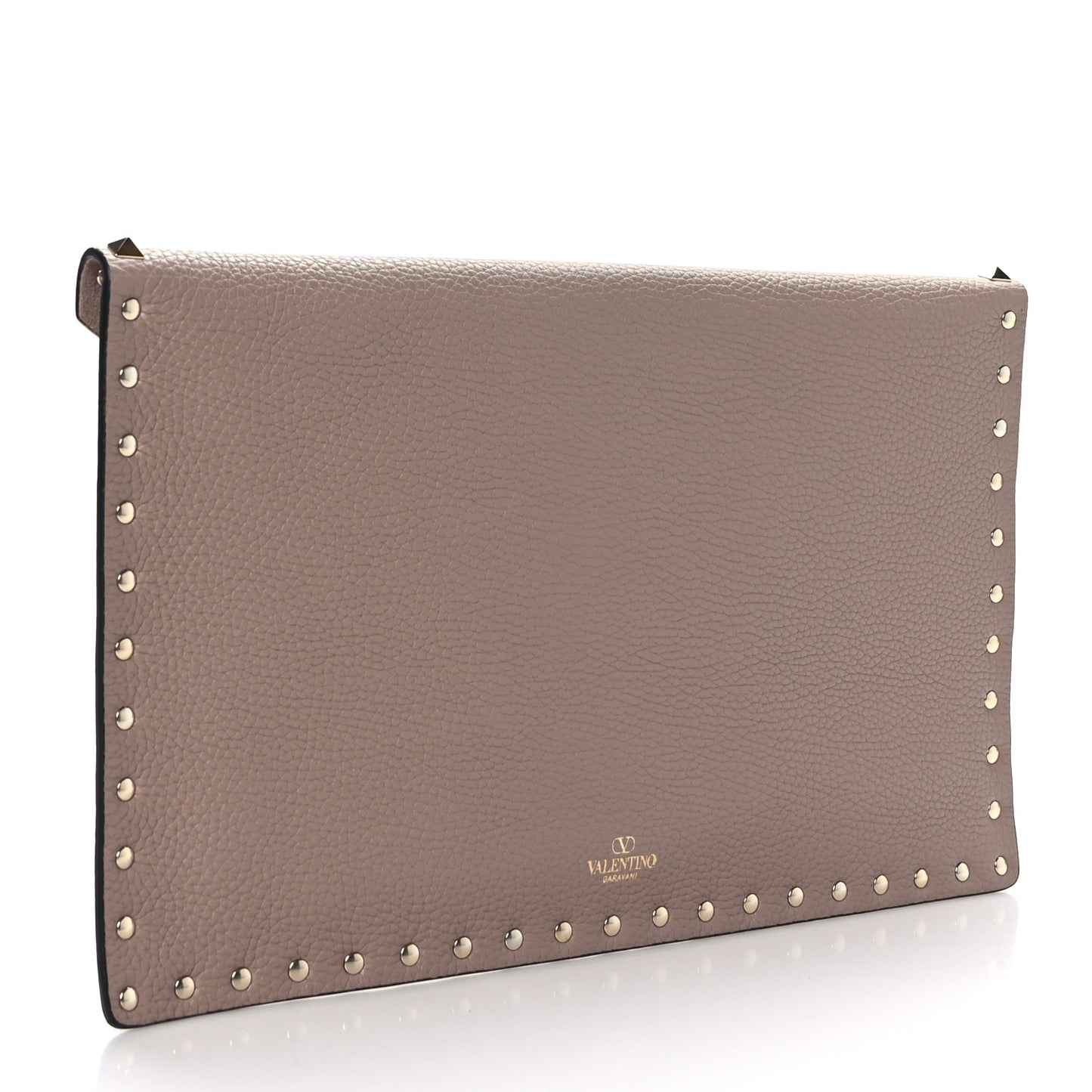 Pebbled Calfskin Large Rockstud Envelope Clutch Poudre