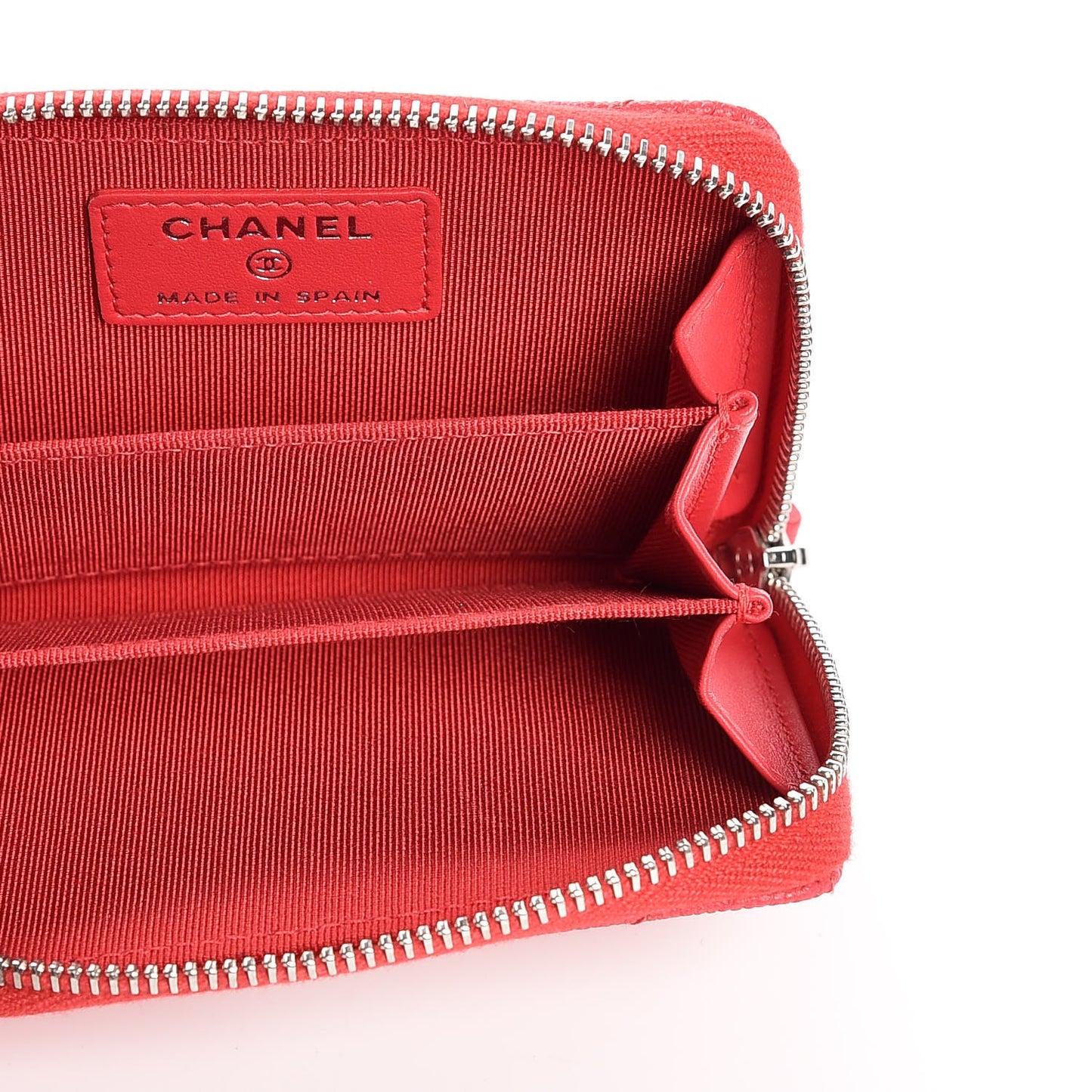 Caviar Chevron Quilted Zip Coin Purse Light Red