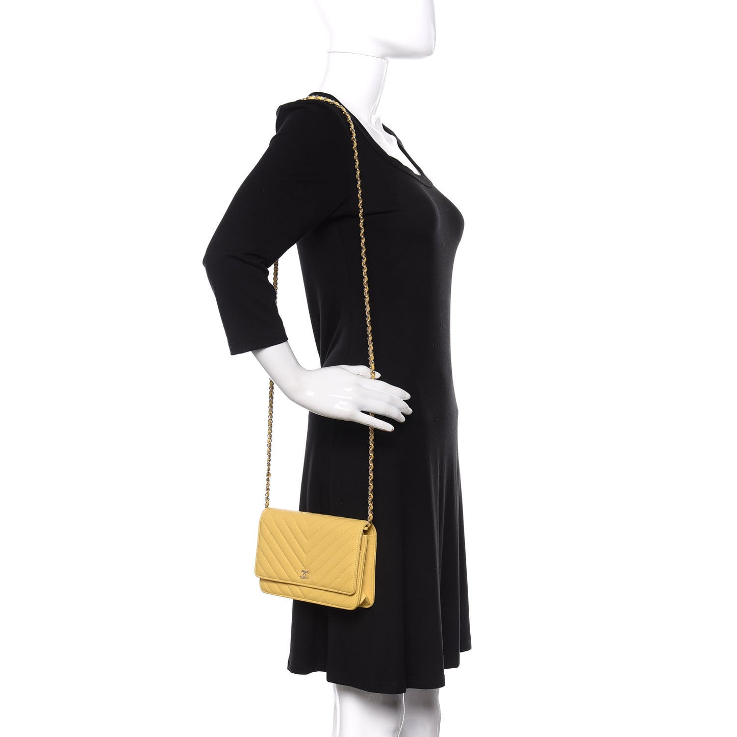 Lambskin Chevron Quilted Wallet On Chain WOC Yellow