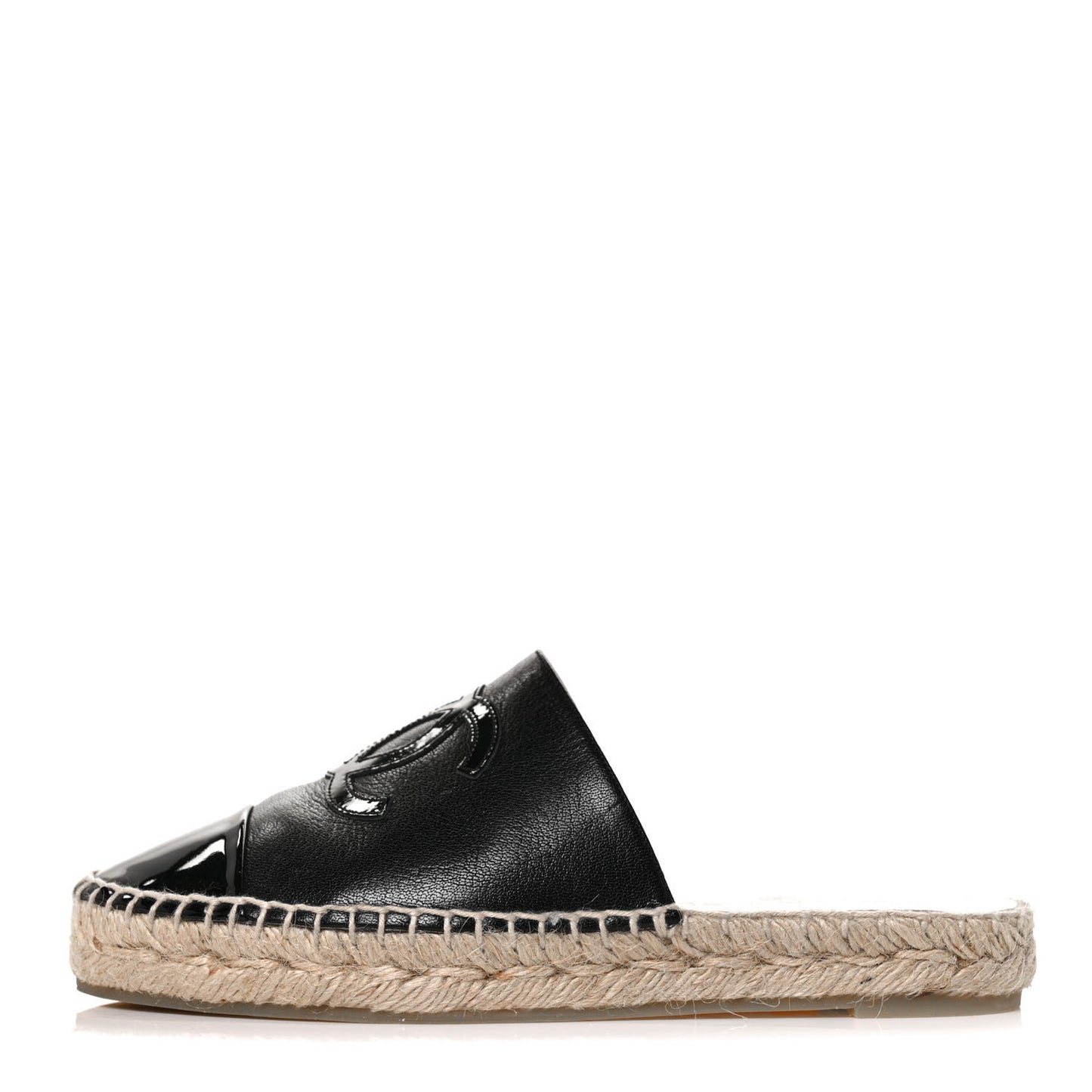 Iridescent Goatskin Patent CC Espadrille Mules 35 Black