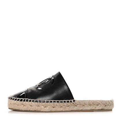 Chanel Iridescent Goatskin Patent CC Espadrille Mules 35 Black 1 of 8