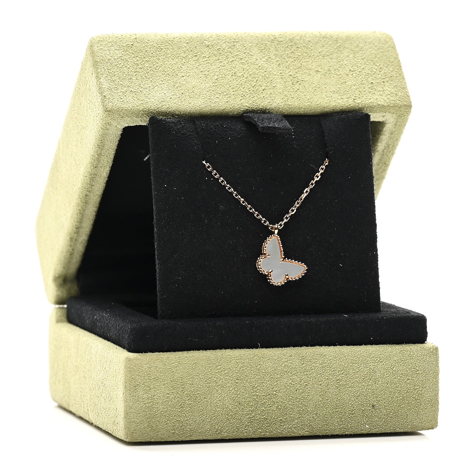 Van Cleef & Arpels 18K Yellow Gold Mother of Pearl Sweet Alhambra Butterfly Pendant Necklace 6 of 6