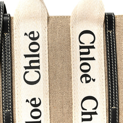 Chloe Linen Calfskin Mini Woody Ribbon Tote White Navy 8 of 10