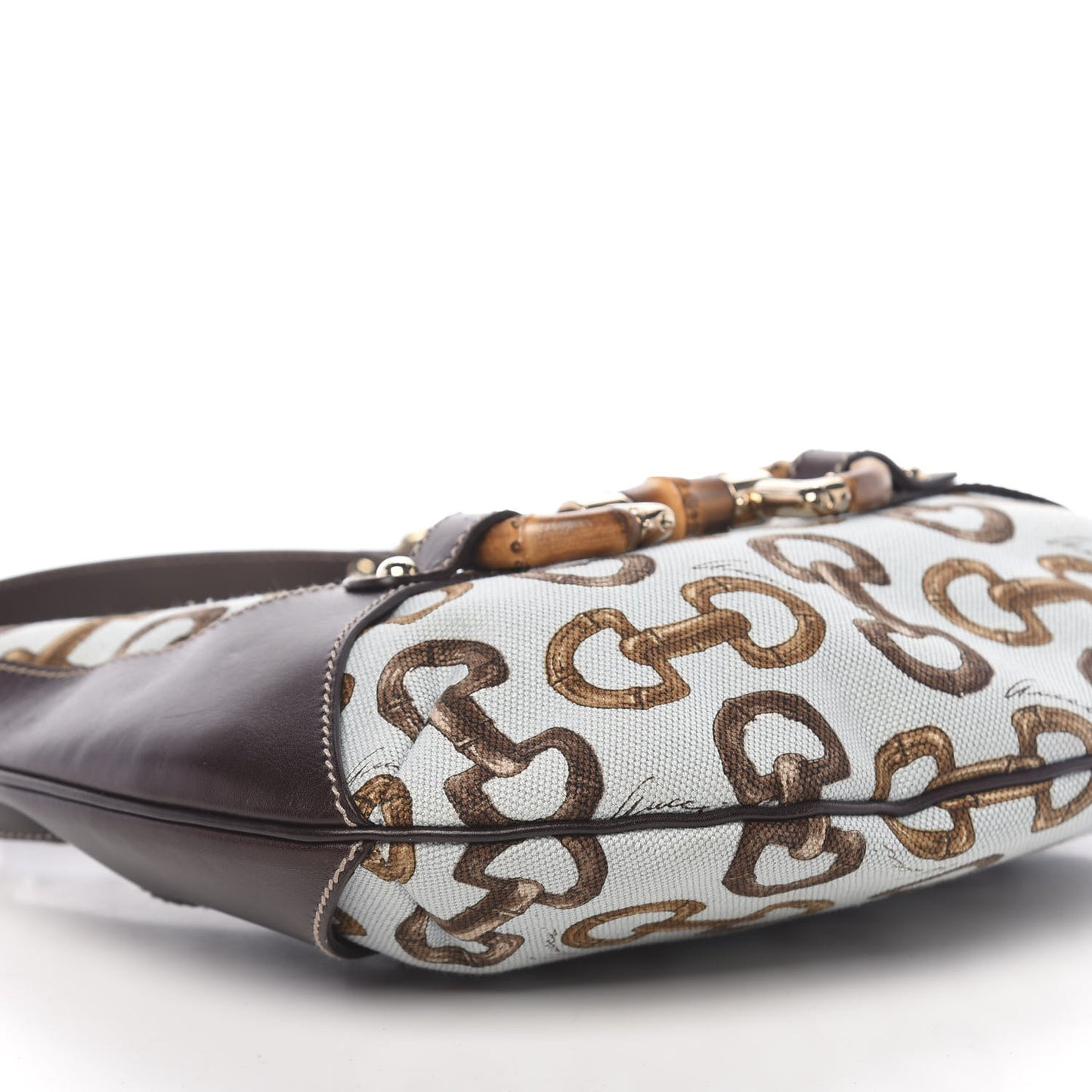 Canvas Bamboo Horsebit Print Amalfi Hobo Dark Brown