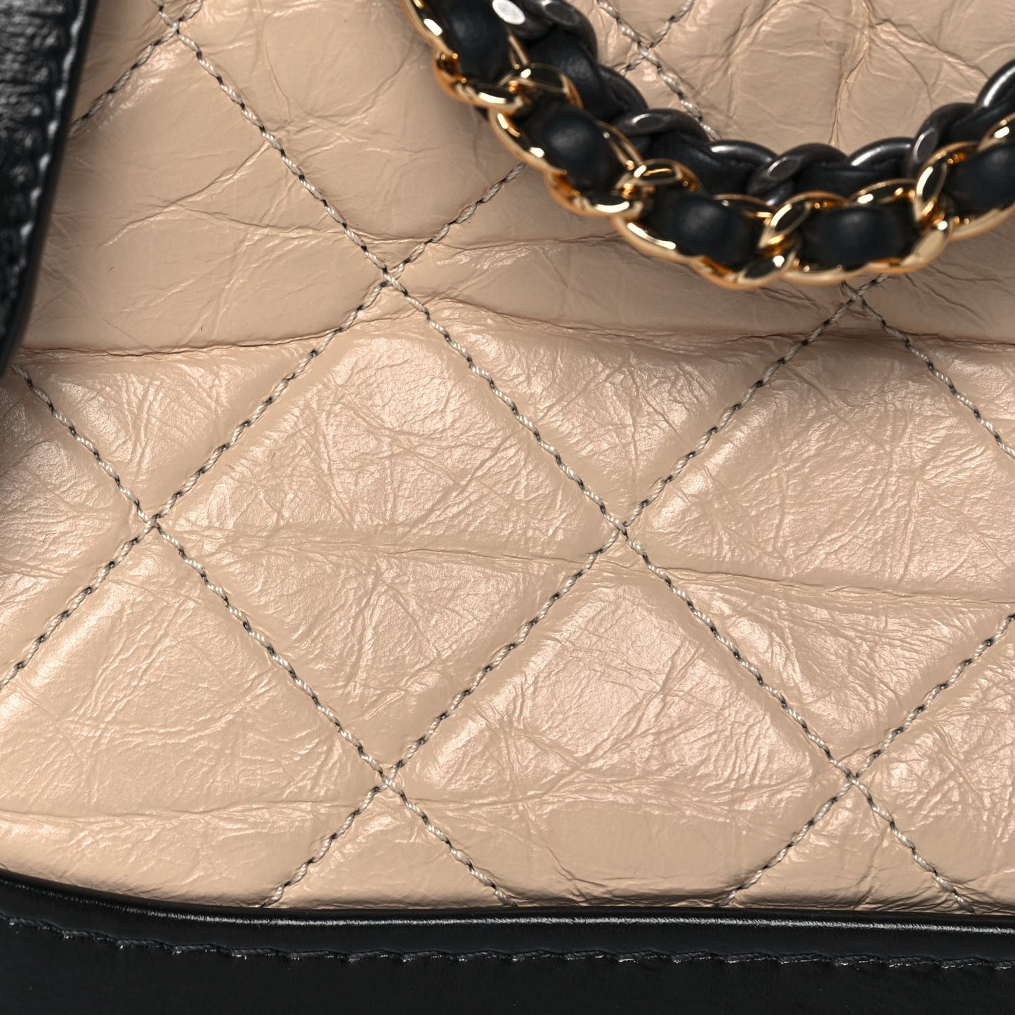 Aged Calfskin Quilted Small Gabrielle Hobo Beige Black