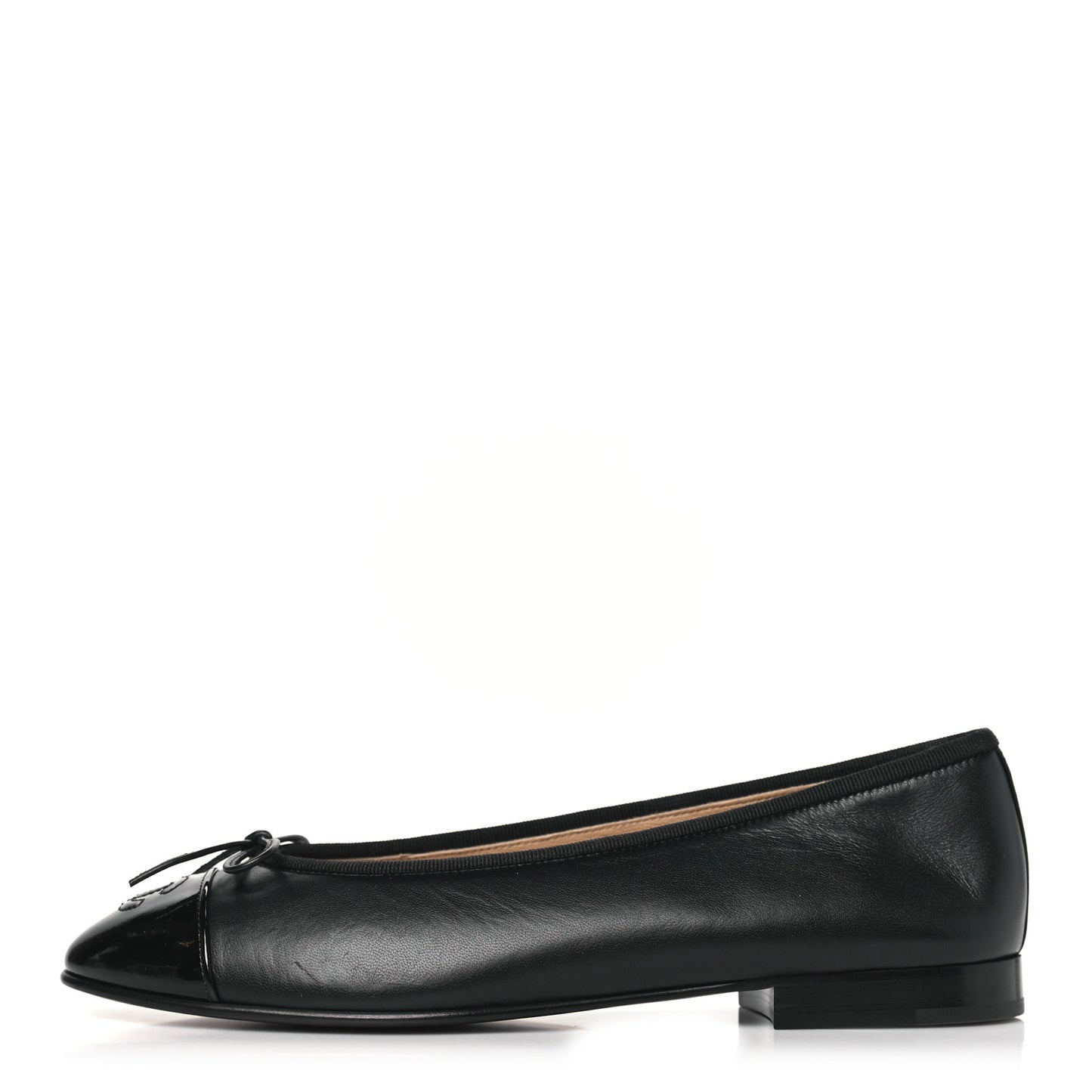 Lambskin Patent Cap Toe Ballerina Flats 38.5 Black