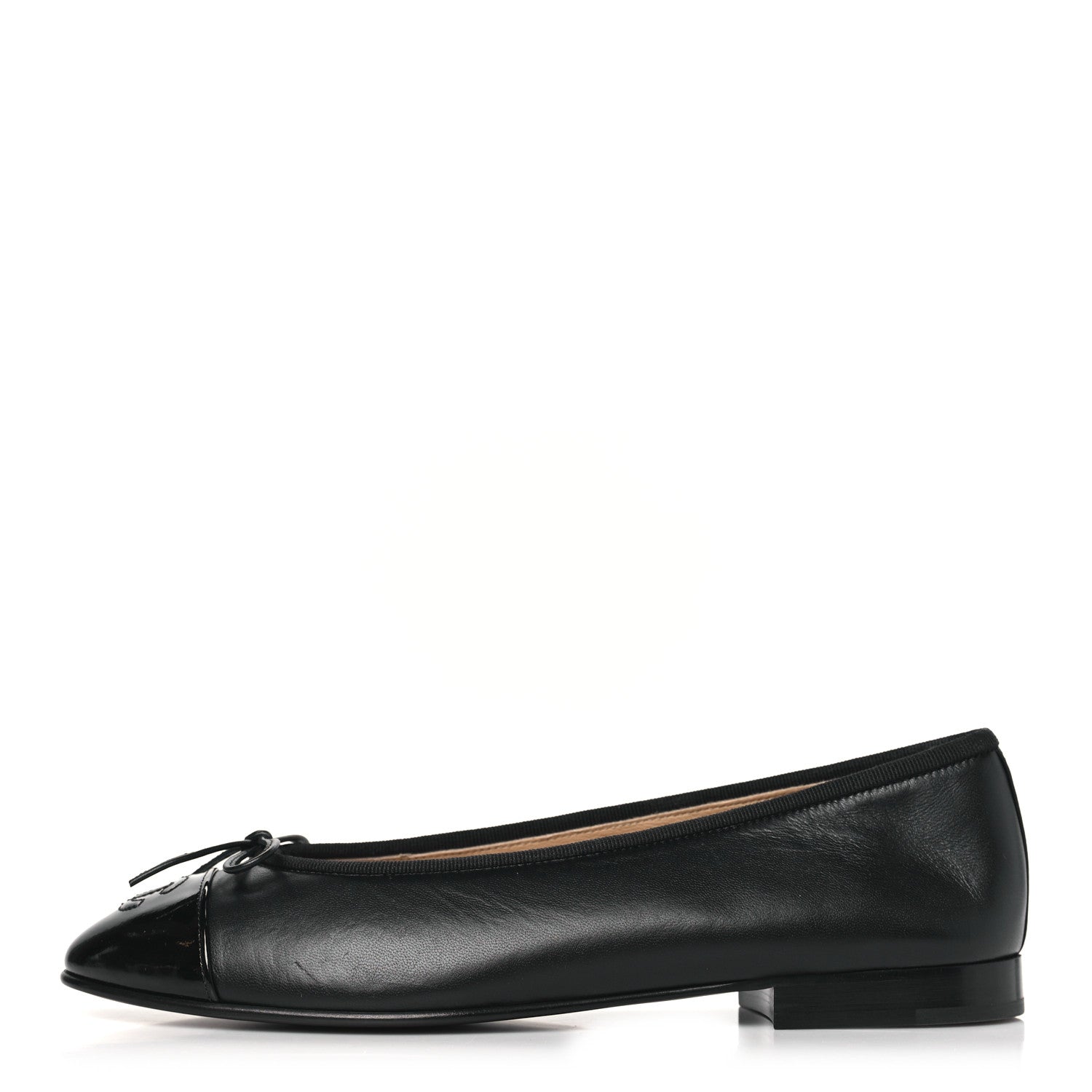 Chanel Lambskin Patent Cap Toe Ballerina Flats 38.5 Black 1 of 9