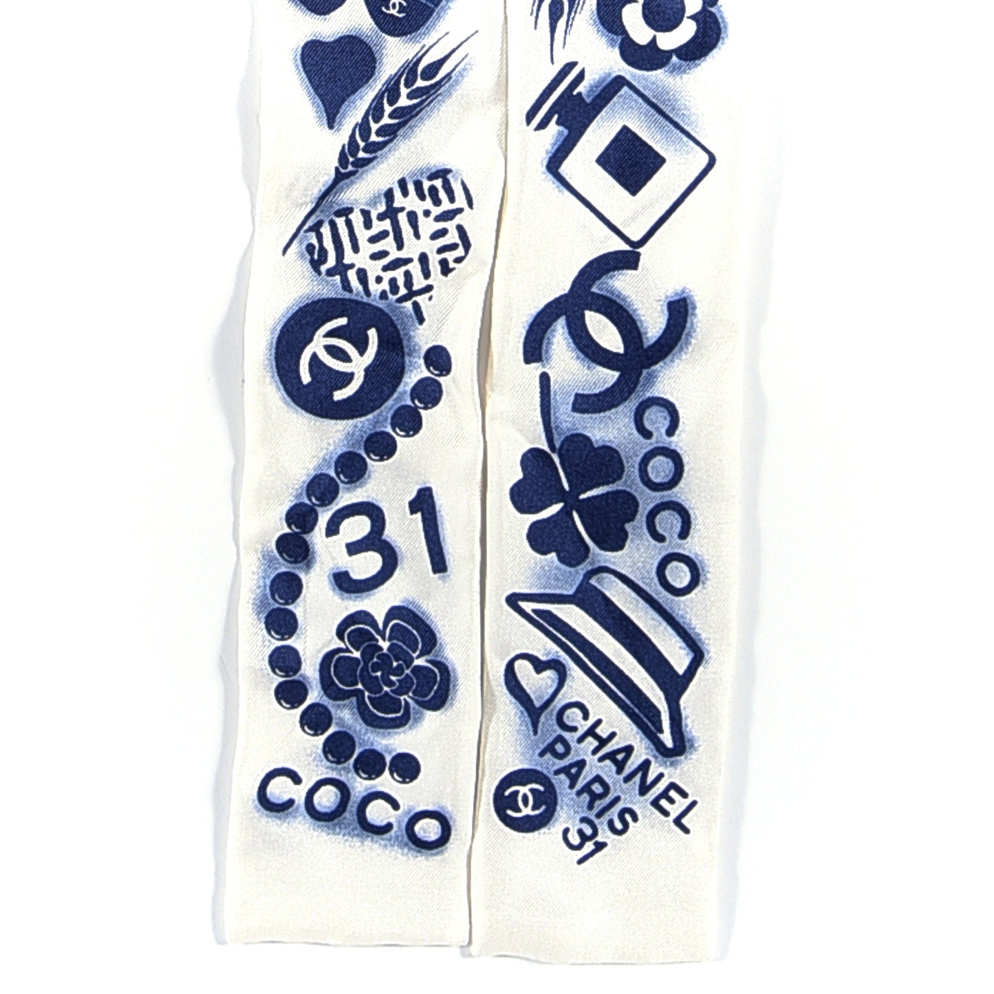 Silk CC Slim Bandeau Scarf White Blue