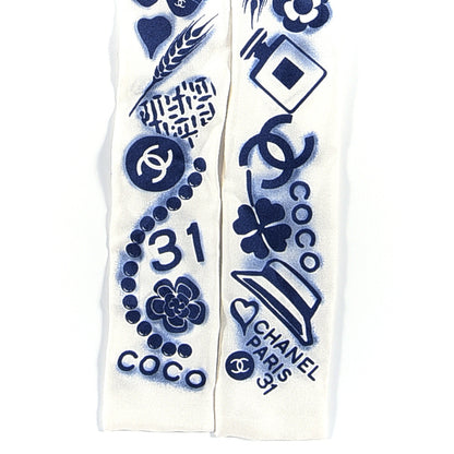 Chanel Silk CC Slim Bandeau Scarf White Blue 3 of 6