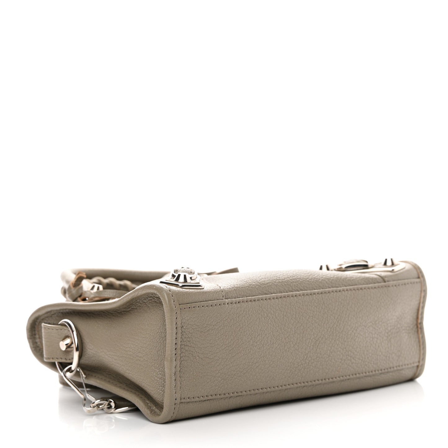 Chevre Silver Metallic Edge Hardware Mini City Gris Taupe