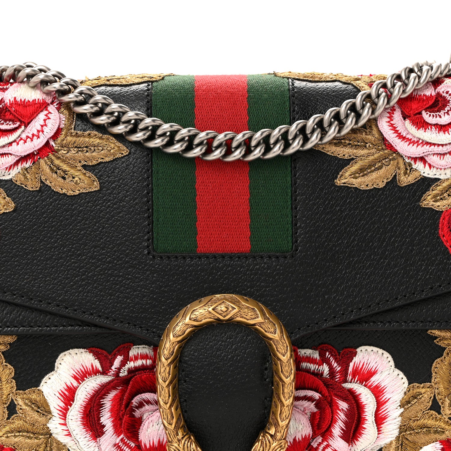 Gucci Calfskin Web Floral Embroidered Medium Dionysus Shoulder Bag Black 8 of 13