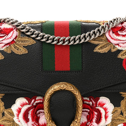 Gucci Calfskin Web Floral Embroidered Medium Dionysus Shoulder Bag Black 8 of 13