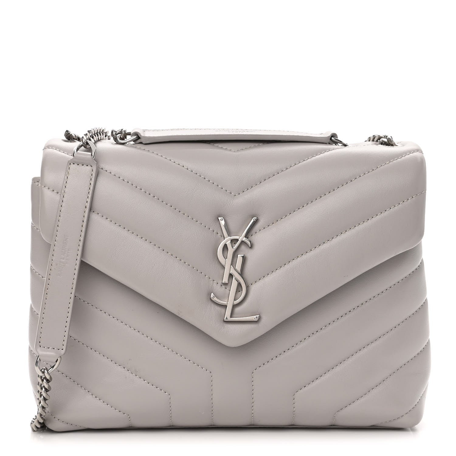 Saint Laurent Calfskin Y Quilted Monogram Small Loulou Chain Satchel Granite 1 of 11