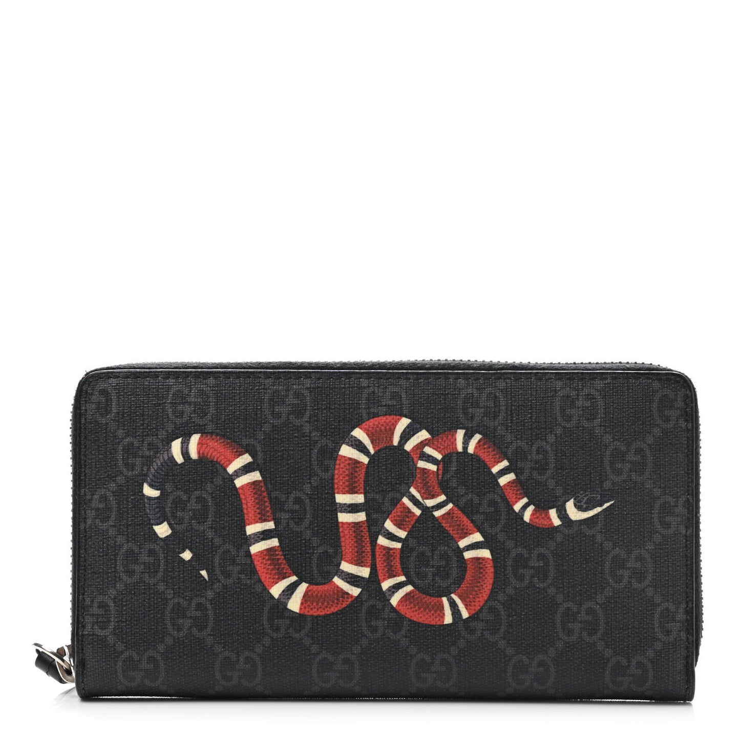 GG Supreme Monogram Kingsnake Zip Around Wallet Black Grey