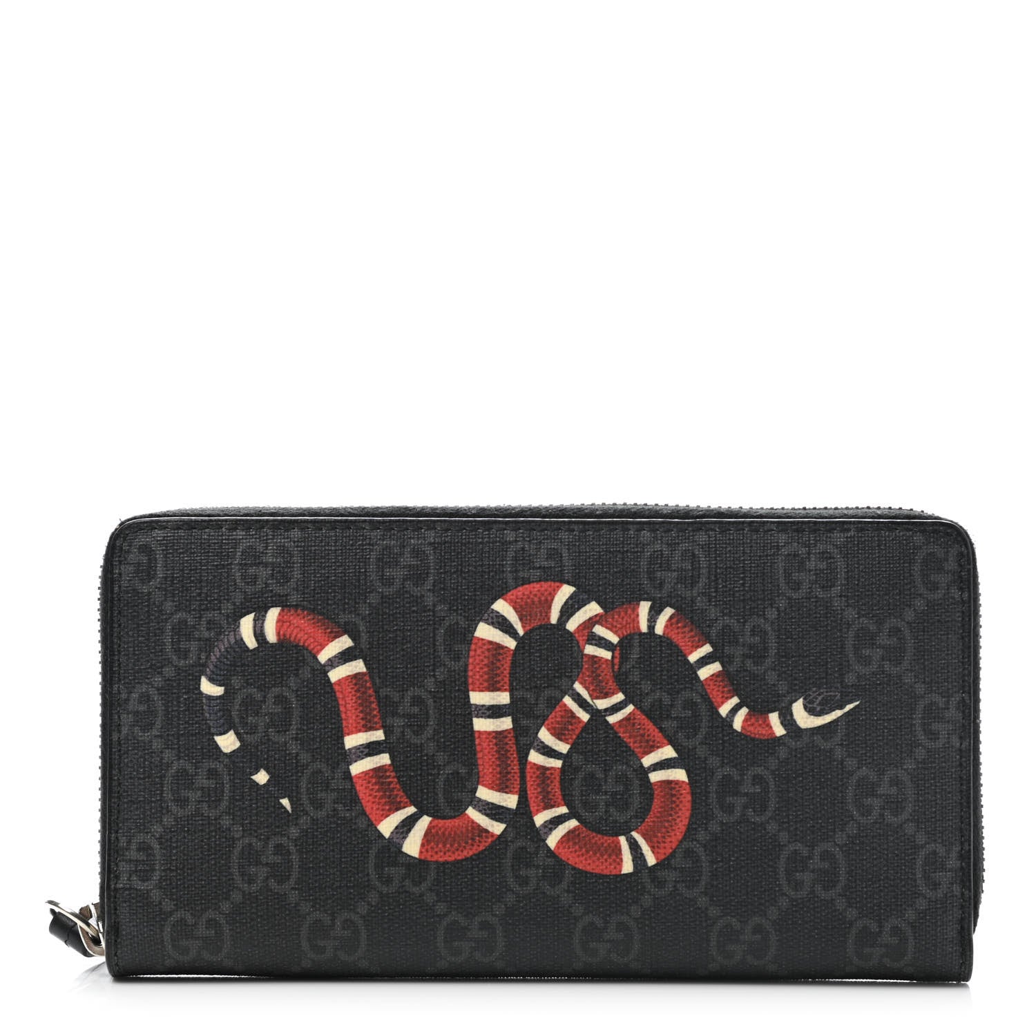 Gucci GG Supreme Monogram Kingsnake Zip Around Wallet Black Grey 1 of 8