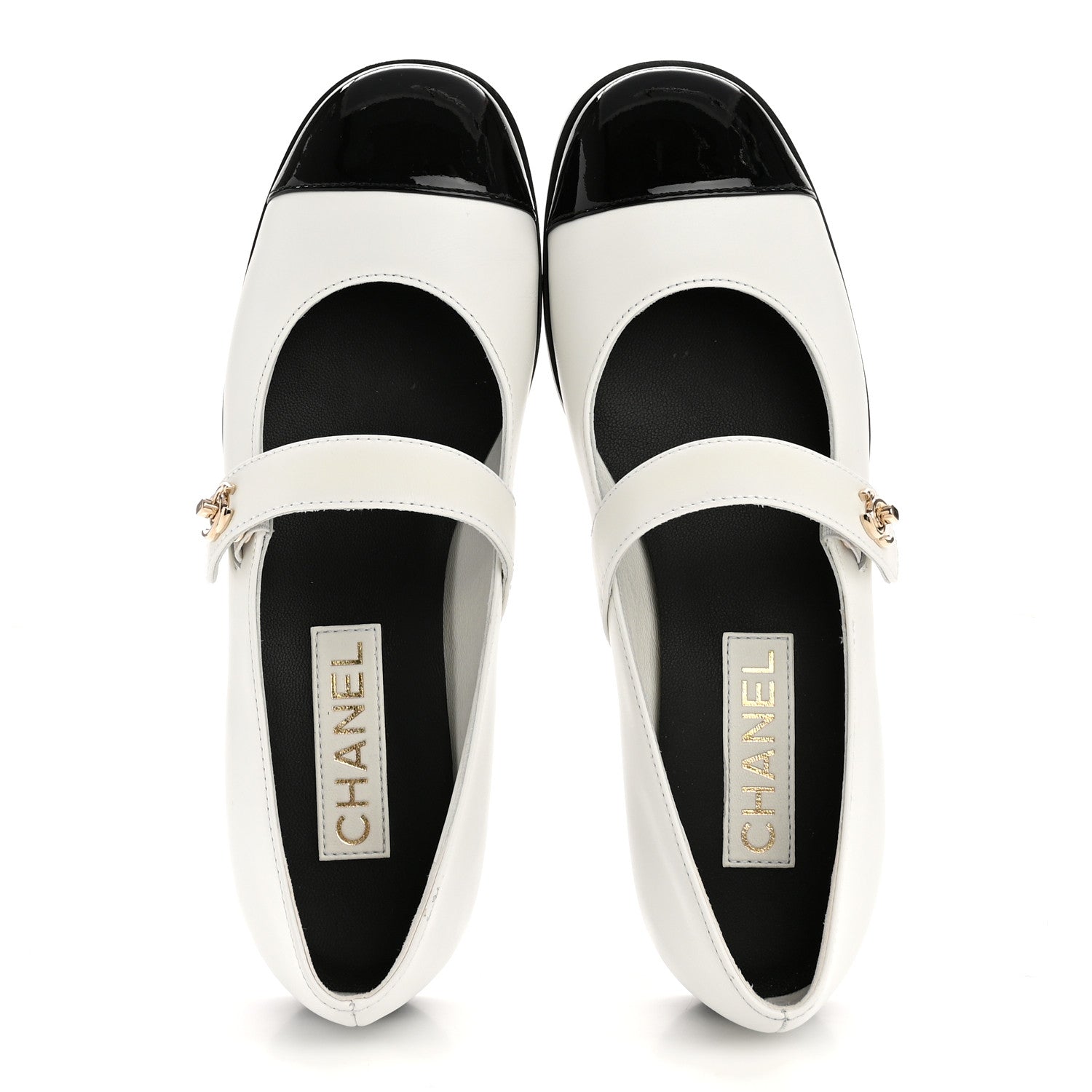 Chanel Calfskin Patent Mary Janes Flats 39.5 White Black 2 of 9