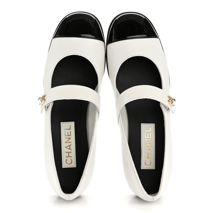 Chanel Calfskin Patent Mary Janes Flats 39.5 White Black 2 of 9