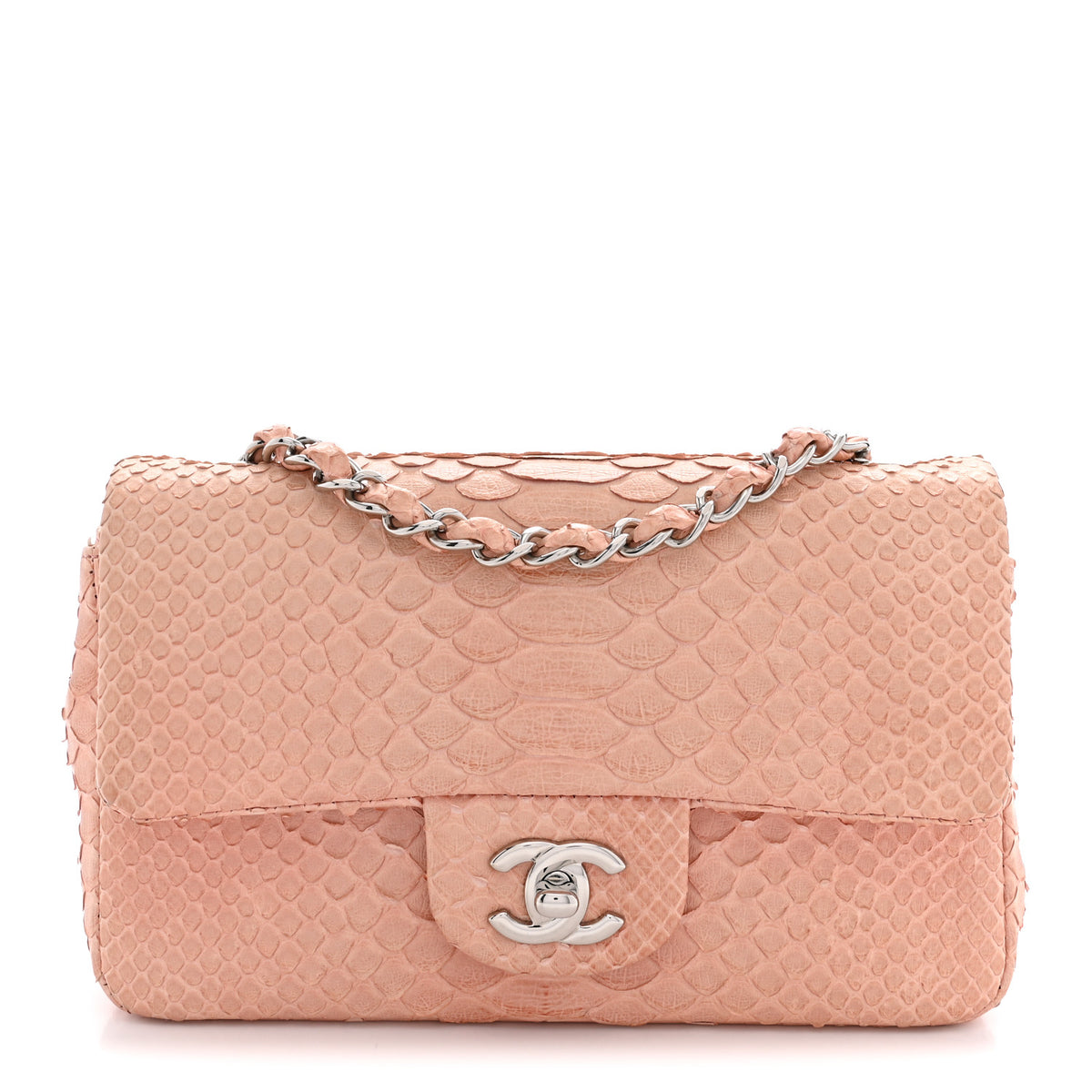 Chanel Snakeskin Mini Rectangular Flap Pink 1 of 12