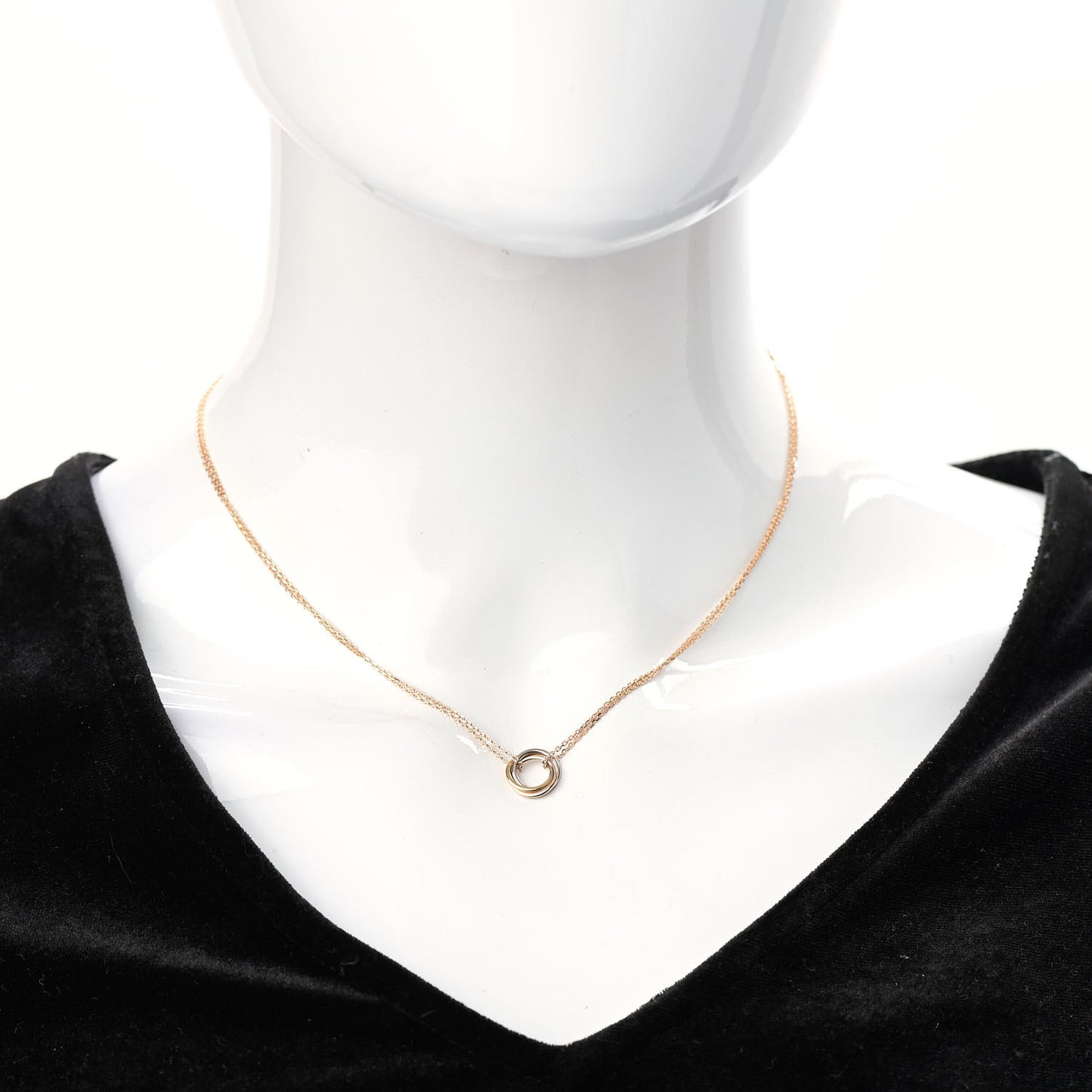 18K Pink Yellow White Gold Trinity Double Chain Pendant Necklace