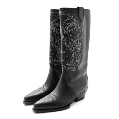 Hermes Calfskin Folk 35 Boots 39 Black 4 of 9