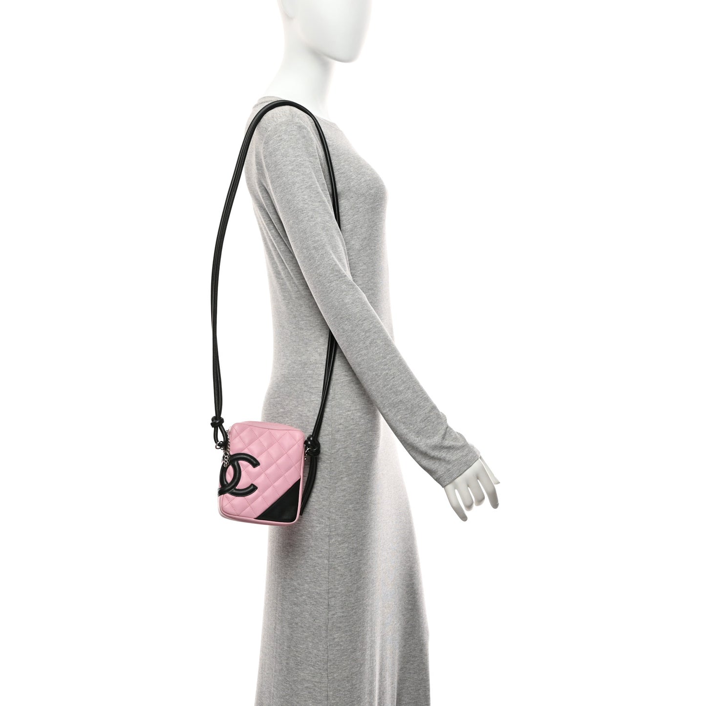 Calfskin Quilted Small Cambon Messenger Pink Black