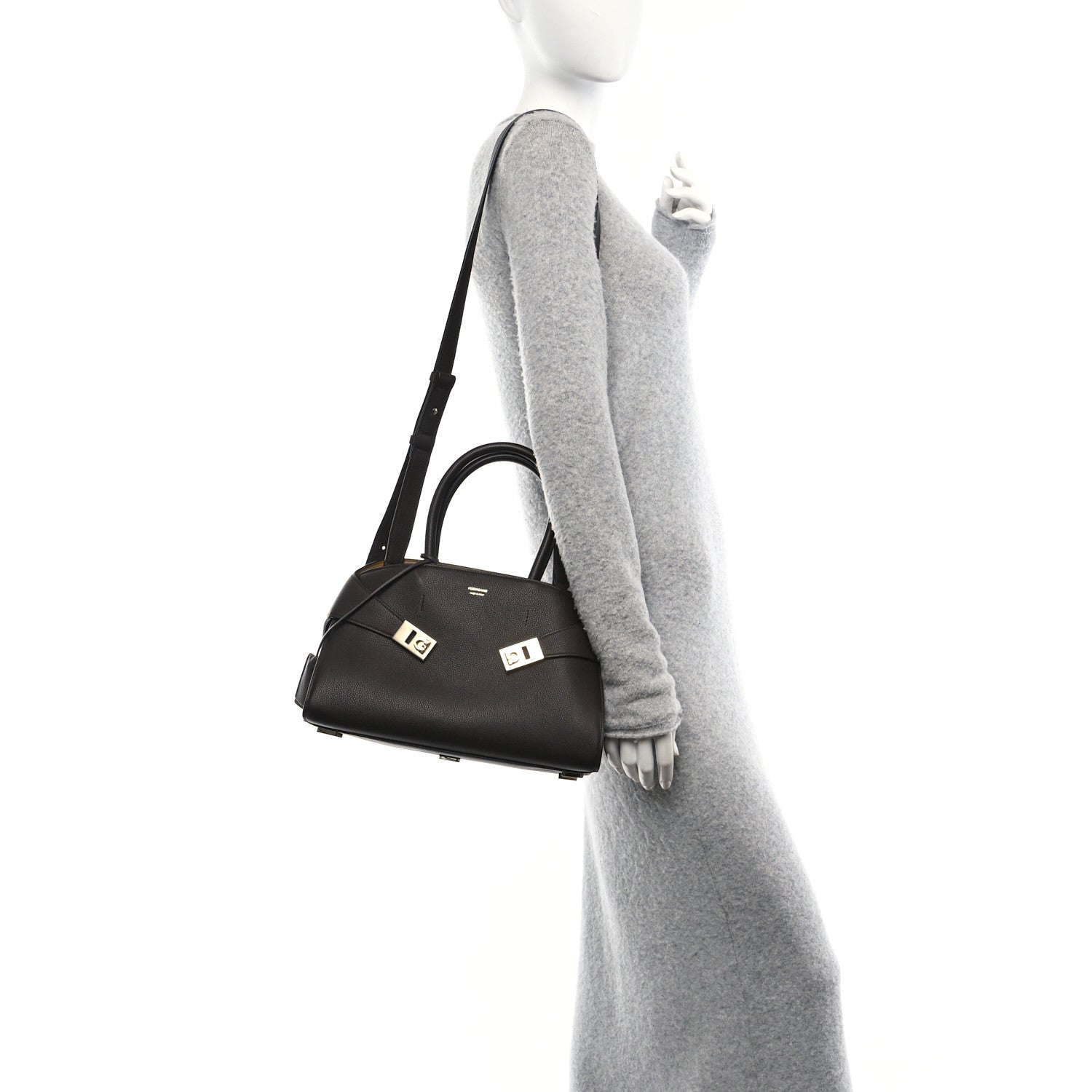 Salvatore Ferragamo Hammered Calfskin Small Hug Bag  Burnt Ocra 2 of 8