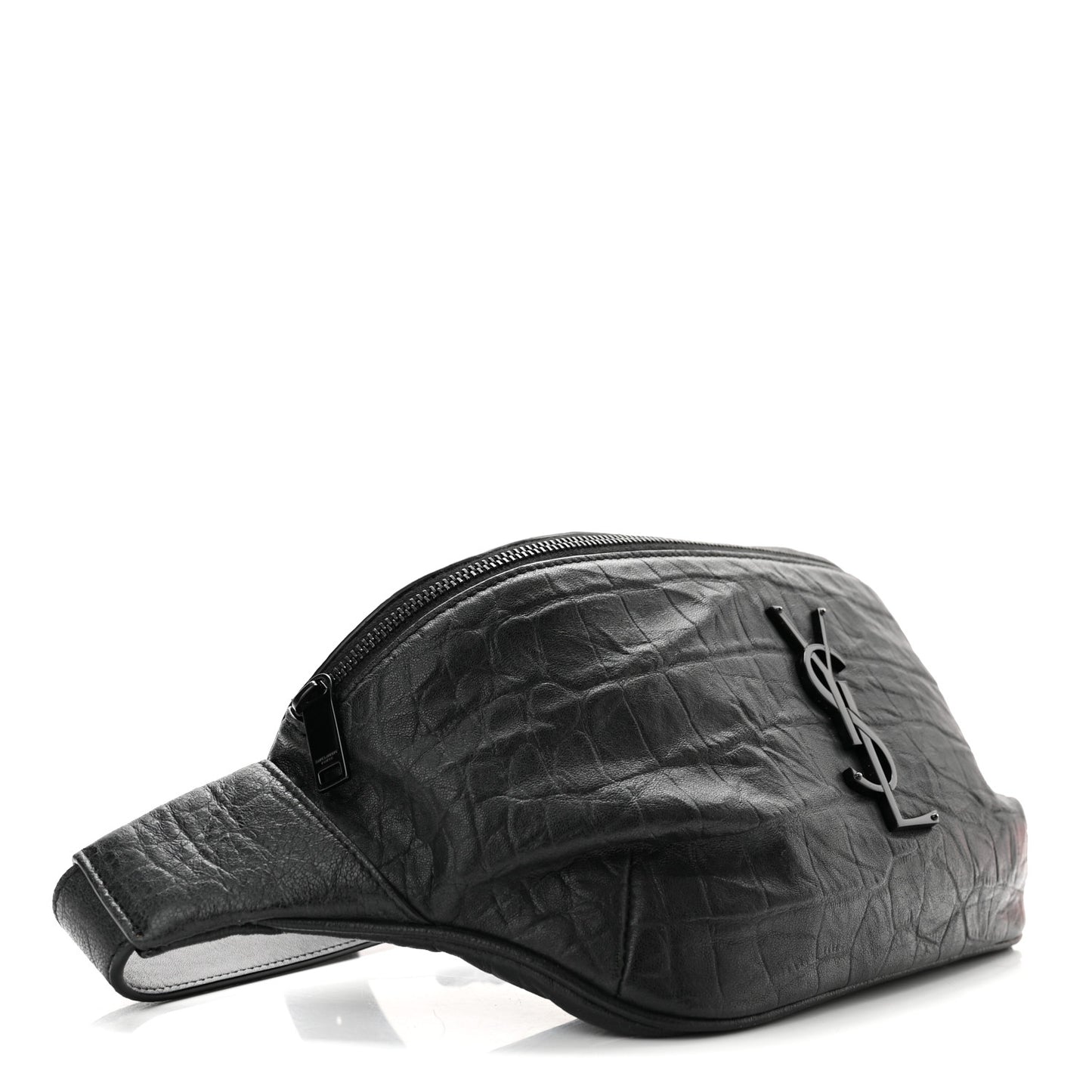 Calfskin Crocodile Embossed Monogram Belt Bag Black