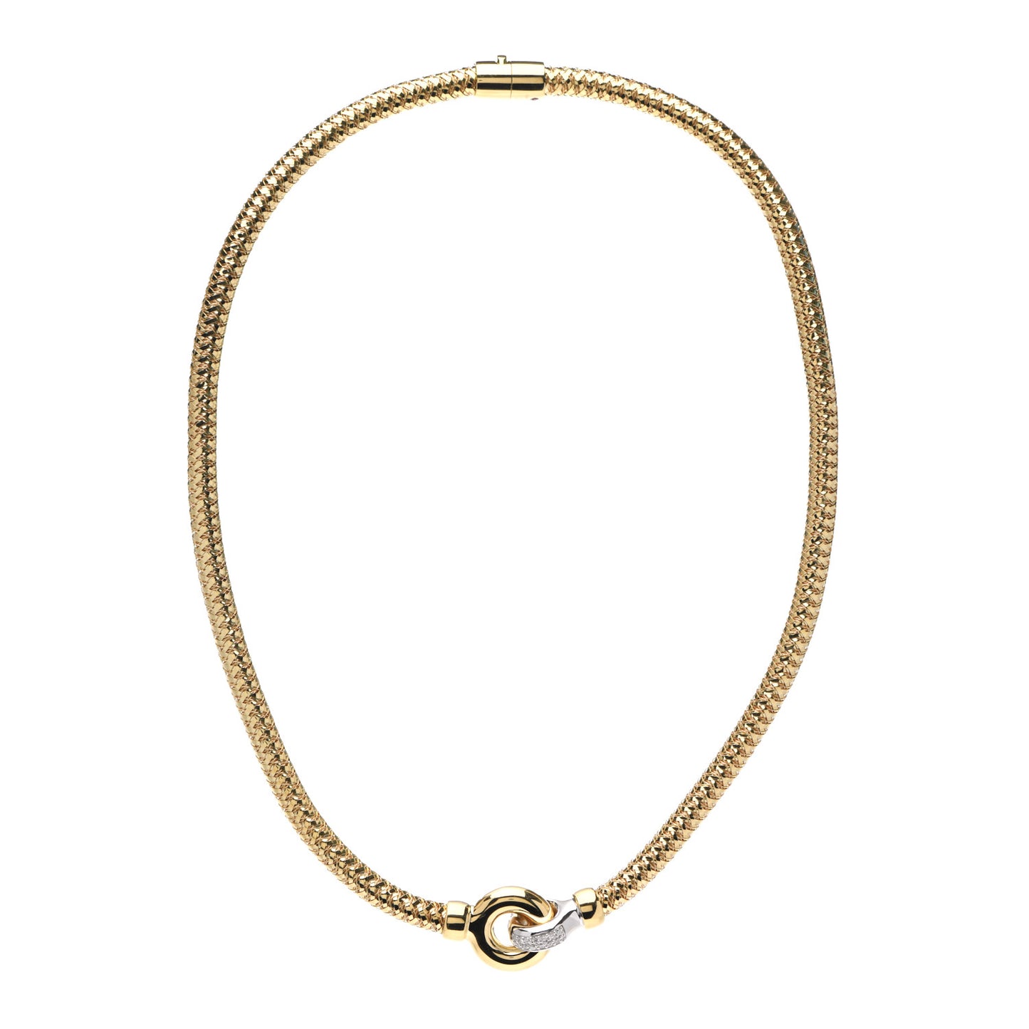 18K Yellow White Gold Diamond Primavera Interlock Necklace